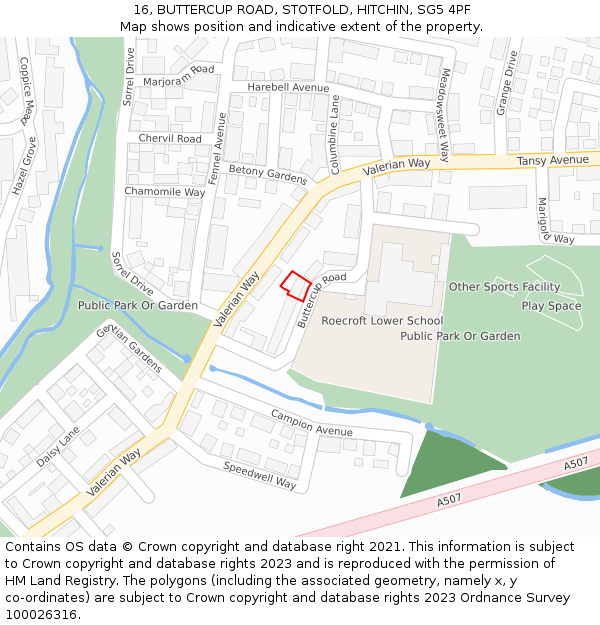 16, BUTTERCUP ROAD, STOTFOLD, HITCHIN, SG5 4PF: Location map and indicative extent of plot