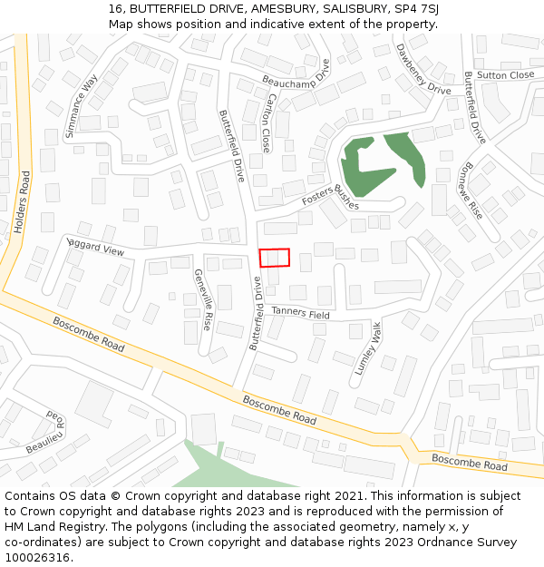 16, BUTTERFIELD DRIVE, AMESBURY, SALISBURY, SP4 7SJ: Location map and indicative extent of plot