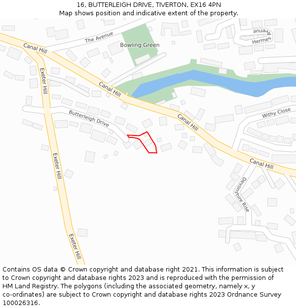 16, BUTTERLEIGH DRIVE, TIVERTON, EX16 4PN: Location map and indicative extent of plot