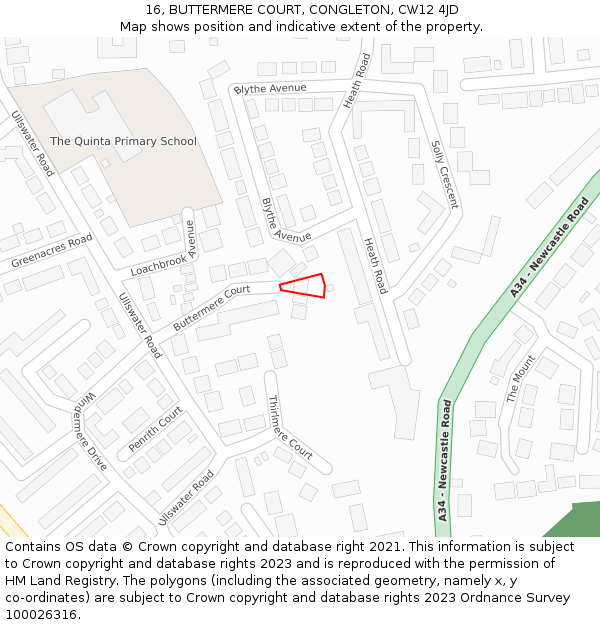 16, BUTTERMERE COURT, CONGLETON, CW12 4JD: Location map and indicative extent of plot