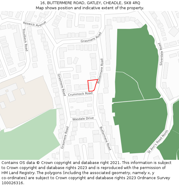 16, BUTTERMERE ROAD, GATLEY, CHEADLE, SK8 4RQ: Location map and indicative extent of plot