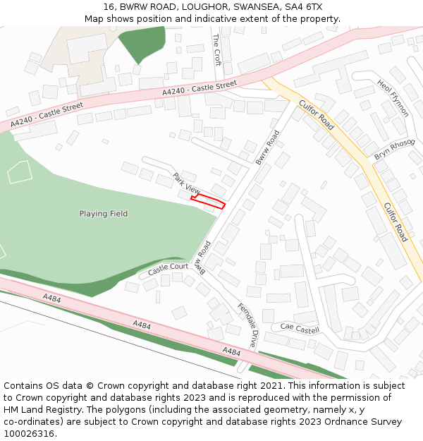 16, BWRW ROAD, LOUGHOR, SWANSEA, SA4 6TX: Location map and indicative extent of plot