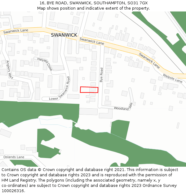 16, BYE ROAD, SWANWICK, SOUTHAMPTON, SO31 7GX: Location map and indicative extent of plot