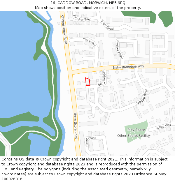 16, CADDOW ROAD, NORWICH, NR5 9PQ: Location map and indicative extent of plot