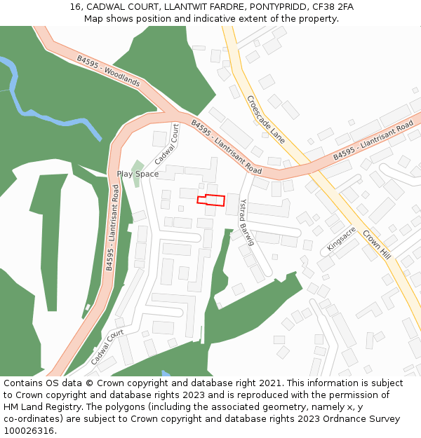 16, CADWAL COURT, LLANTWIT FARDRE, PONTYPRIDD, CF38 2FA: Location map and indicative extent of plot