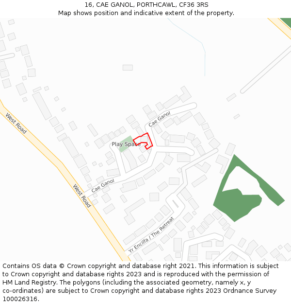 16, CAE GANOL, PORTHCAWL, CF36 3RS: Location map and indicative extent of plot