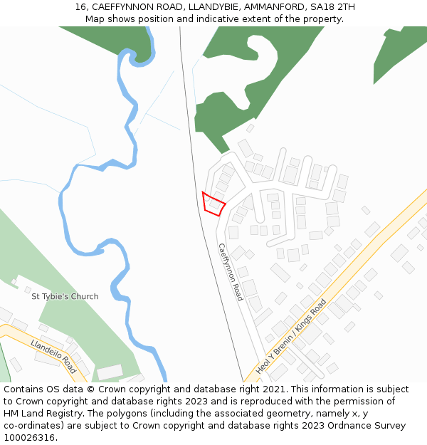 16, CAEFFYNNON ROAD, LLANDYBIE, AMMANFORD, SA18 2TH: Location map and indicative extent of plot