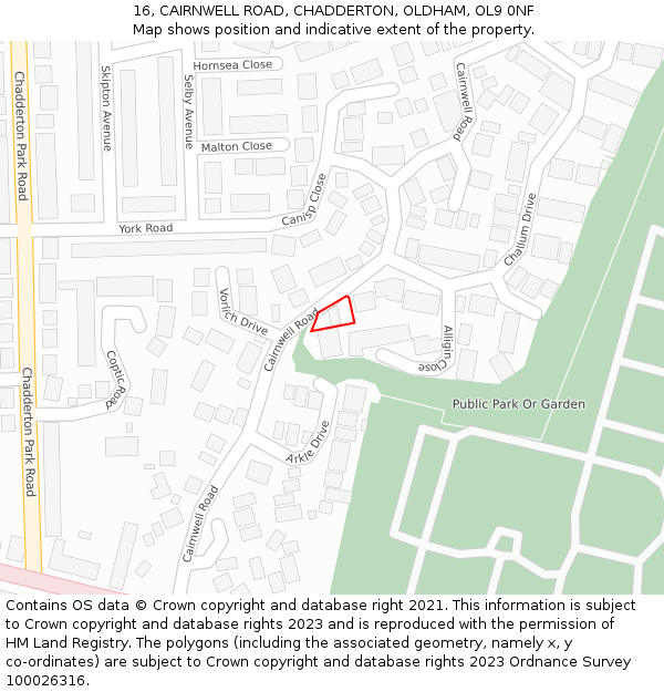 16, CAIRNWELL ROAD, CHADDERTON, OLDHAM, OL9 0NF: Location map and indicative extent of plot
