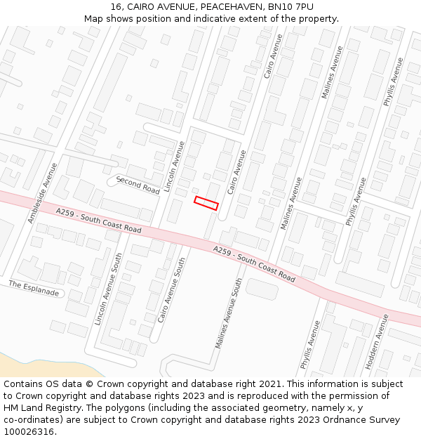 16, CAIRO AVENUE, PEACEHAVEN, BN10 7PU: Location map and indicative extent of plot