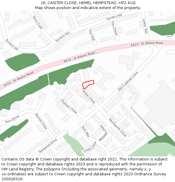 16, CAISTER CLOSE, HEMEL HEMPSTEAD, HP2 4UQ: Location map and indicative extent of plot