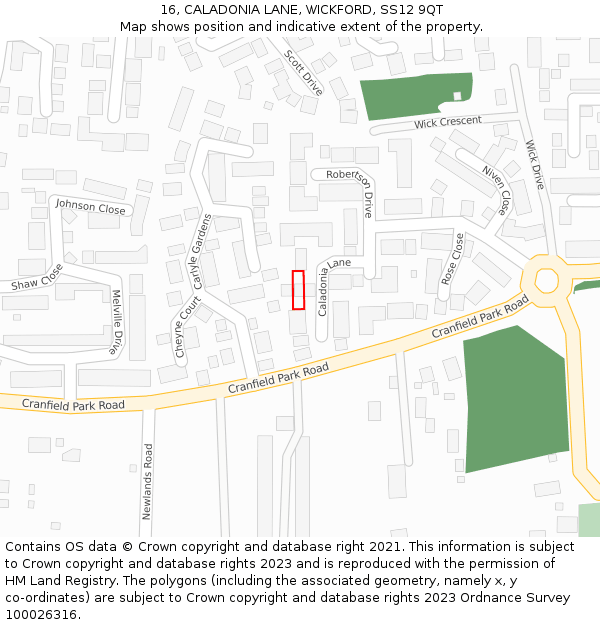 16, CALADONIA LANE, WICKFORD, SS12 9QT: Location map and indicative extent of plot