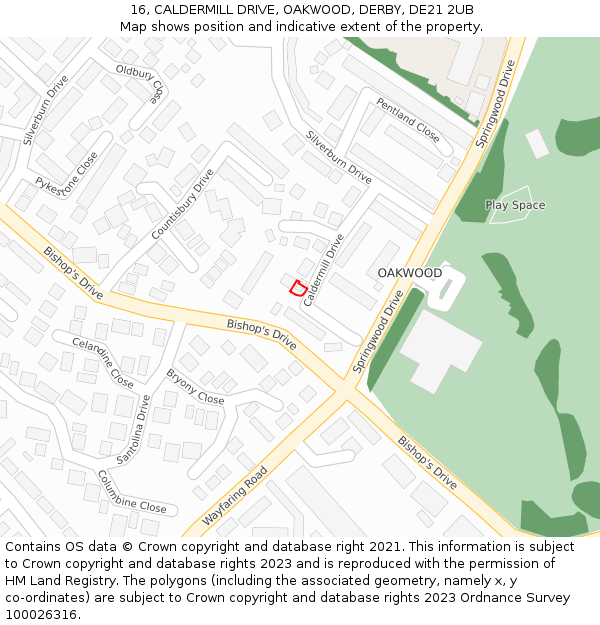16, CALDERMILL DRIVE, OAKWOOD, DERBY, DE21 2UB: Location map and indicative extent of plot