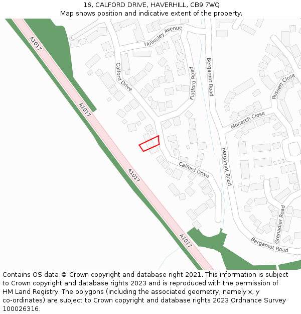 16, CALFORD DRIVE, HAVERHILL, CB9 7WQ: Location map and indicative extent of plot