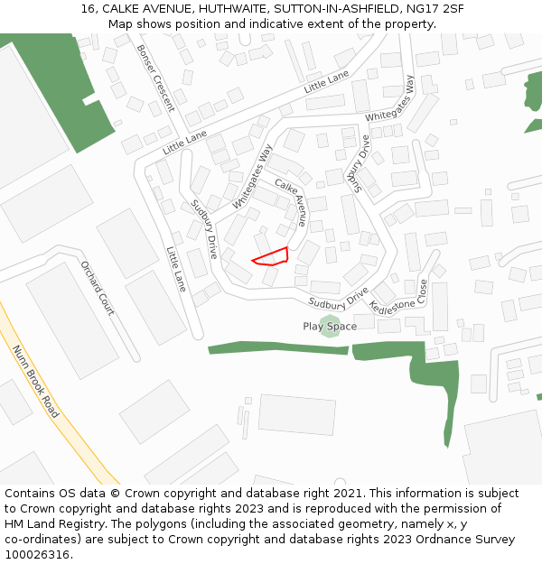 16, CALKE AVENUE, HUTHWAITE, SUTTON-IN-ASHFIELD, NG17 2SF: Location map and indicative extent of plot