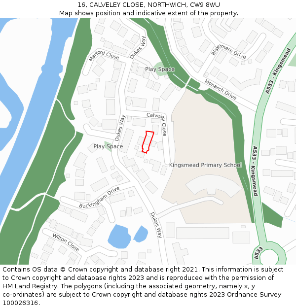 16, CALVELEY CLOSE, NORTHWICH, CW9 8WU: Location map and indicative extent of plot