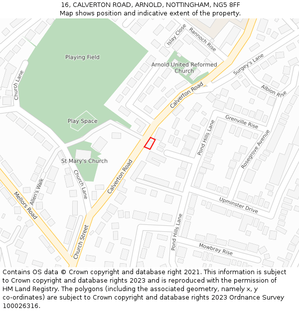 16, CALVERTON ROAD, ARNOLD, NOTTINGHAM, NG5 8FF: Location map and indicative extent of plot