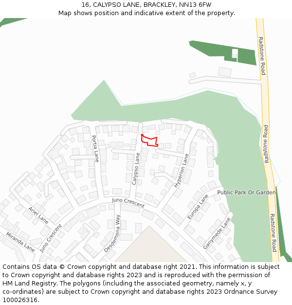 16, CALYPSO LANE, BRACKLEY, NN13 6FW: Location map and indicative extent of plot
