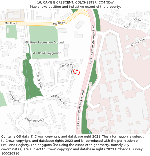 16, CAMBIE CRESCENT, COLCHESTER, CO4 5DW: Location map and indicative extent of plot