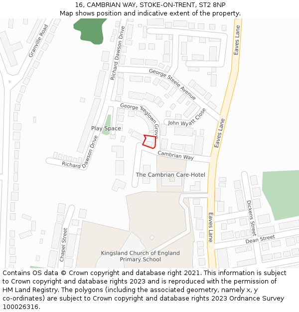 16, CAMBRIAN WAY, STOKE-ON-TRENT, ST2 8NP: Location map and indicative extent of plot