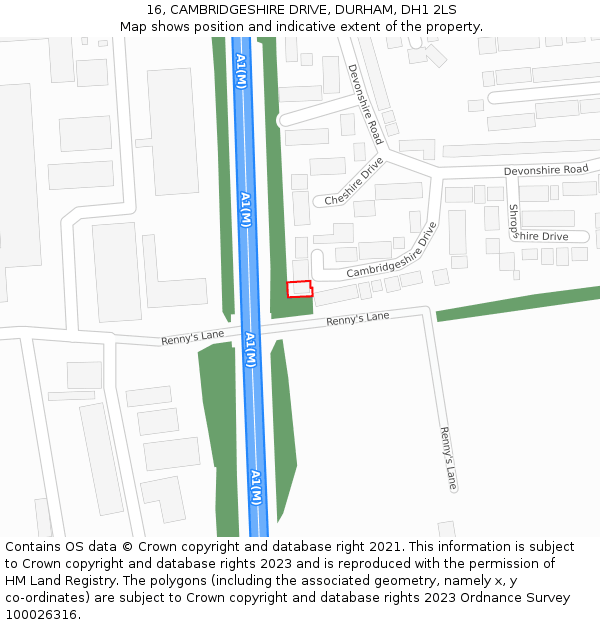 16, CAMBRIDGESHIRE DRIVE, DURHAM, DH1 2LS: Location map and indicative extent of plot