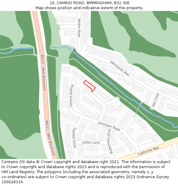 16, CAMINO ROAD, BIRMINGHAM, B32 3XE: Location map and indicative extent of plot