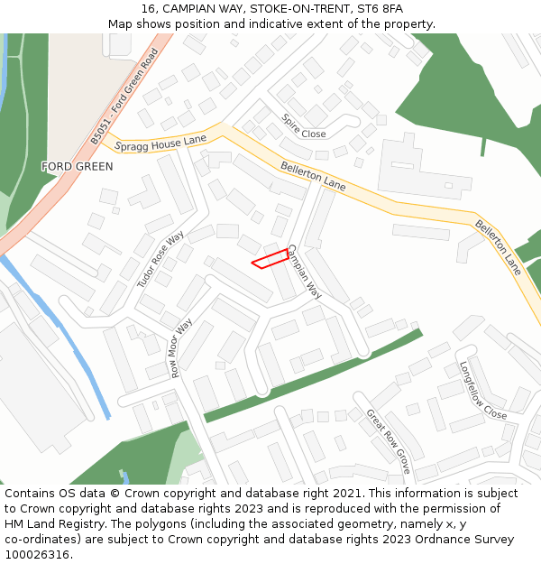 16, CAMPIAN WAY, STOKE-ON-TRENT, ST6 8FA: Location map and indicative extent of plot