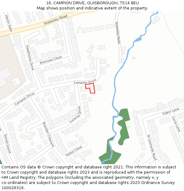 16, CAMPION DRIVE, GUISBOROUGH, TS14 8EU: Location map and indicative extent of plot