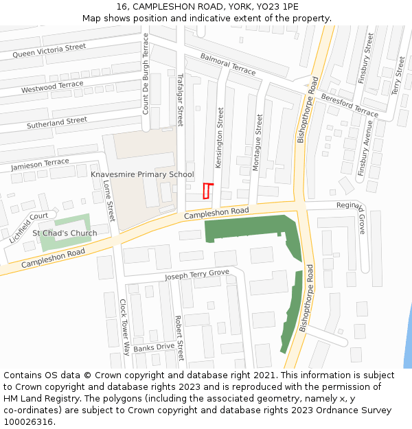 16, CAMPLESHON ROAD, YORK, YO23 1PE: Location map and indicative extent of plot