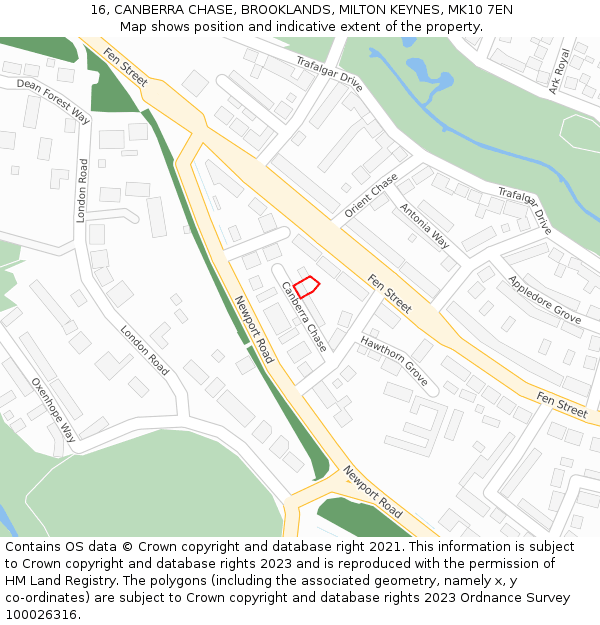 16, CANBERRA CHASE, BROOKLANDS, MILTON KEYNES, MK10 7EN: Location map and indicative extent of plot