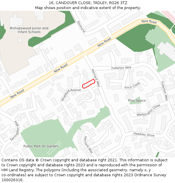 16, CANDOVER CLOSE, TADLEY, RG26 3TZ: Location map and indicative extent of plot