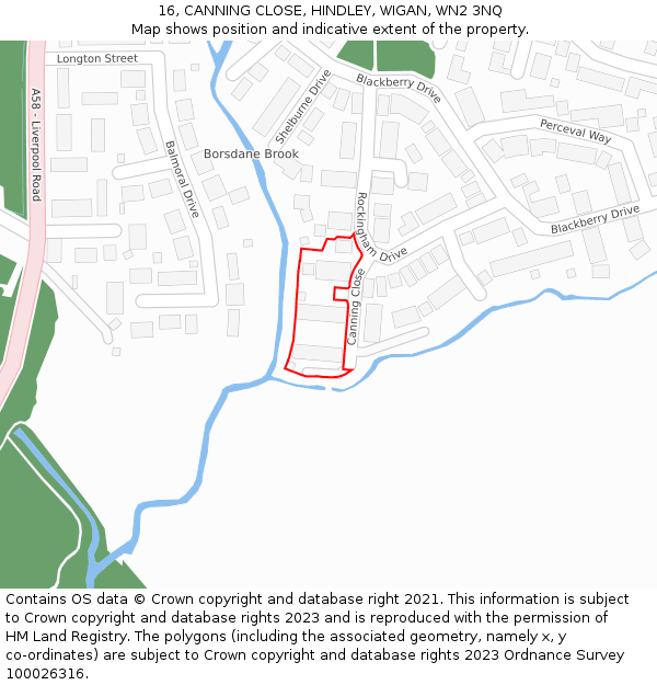 16, CANNING CLOSE, HINDLEY, WIGAN, WN2 3NQ: Location map and indicative extent of plot
