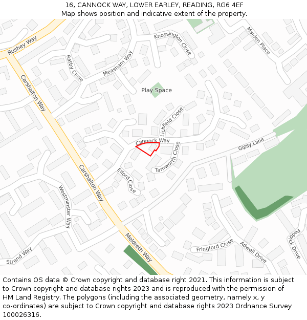 16, CANNOCK WAY, LOWER EARLEY, READING, RG6 4EF: Location map and indicative extent of plot