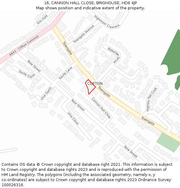 16, CANNON HALL CLOSE, BRIGHOUSE, HD6 4JP: Location map and indicative extent of plot