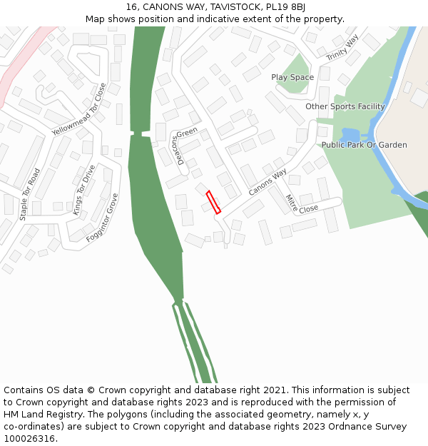 16, CANONS WAY, TAVISTOCK, PL19 8BJ: Location map and indicative extent of plot
