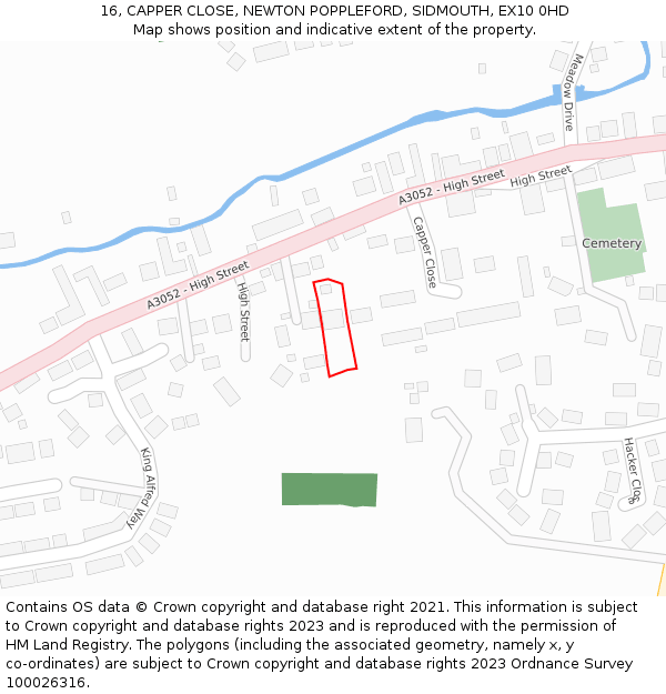 16, CAPPER CLOSE, NEWTON POPPLEFORD, SIDMOUTH, EX10 0HD: Location map and indicative extent of plot