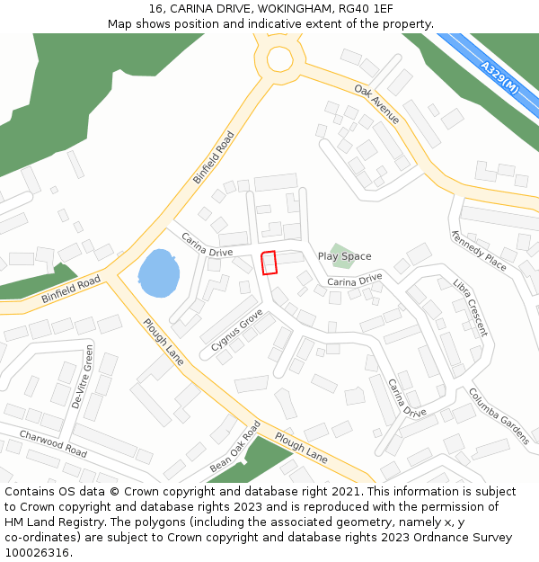 16, CARINA DRIVE, WOKINGHAM, RG40 1EF: Location map and indicative extent of plot