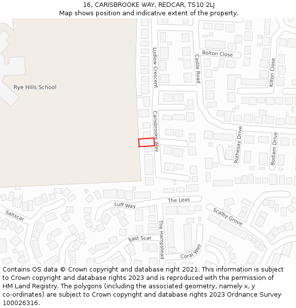 16, CARISBROOKE WAY, REDCAR, TS10 2LJ: Location map and indicative extent of plot