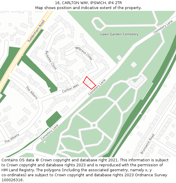 16, CARLTON WAY, IPSWICH, IP4 2TR: Location map and indicative extent of plot