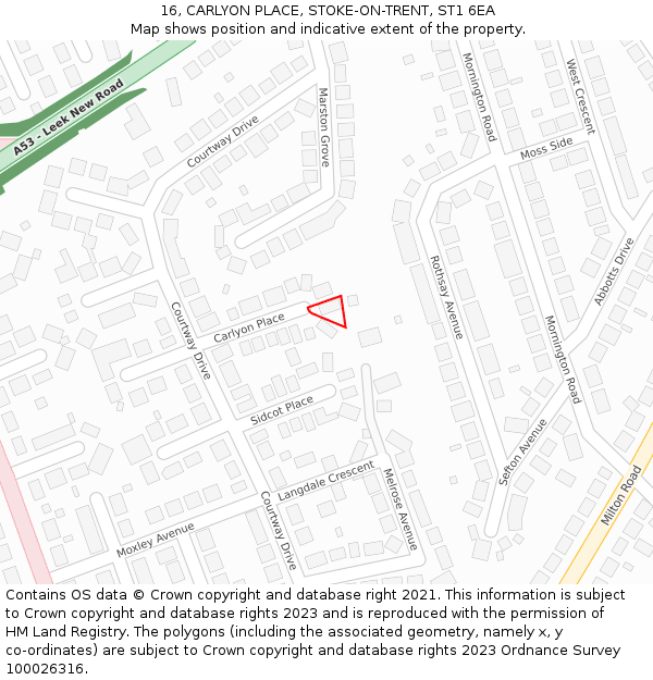 16, CARLYON PLACE, STOKE-ON-TRENT, ST1 6EA: Location map and indicative extent of plot