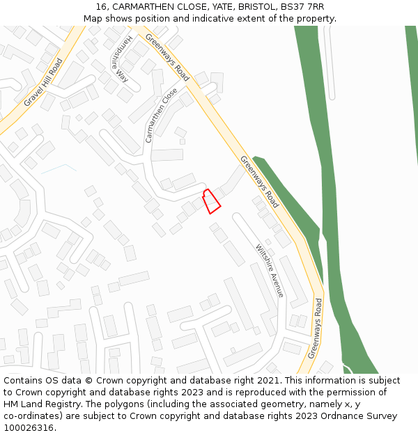 16, CARMARTHEN CLOSE, YATE, BRISTOL, BS37 7RR: Location map and indicative extent of plot