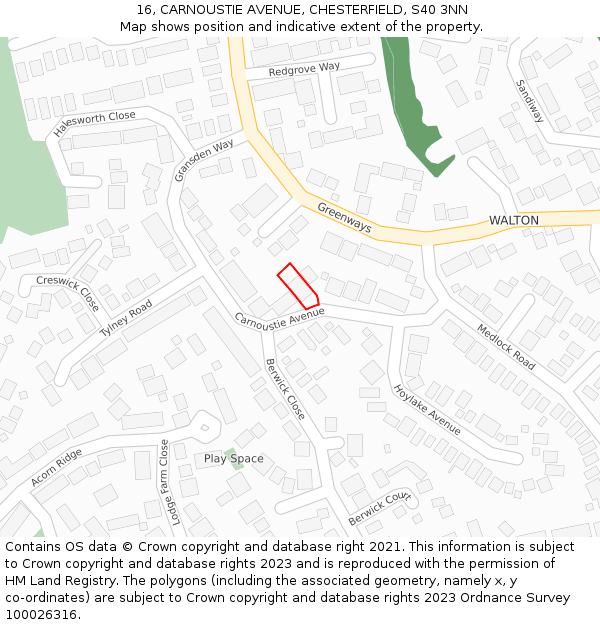 16, CARNOUSTIE AVENUE, CHESTERFIELD, S40 3NN: Location map and indicative extent of plot