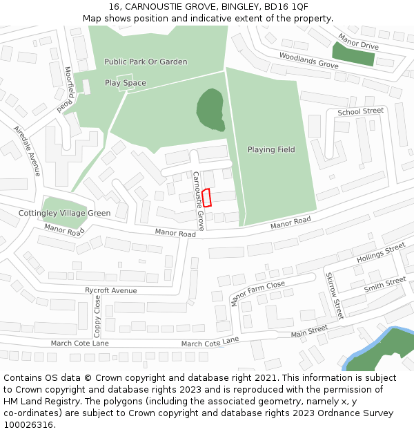 16, CARNOUSTIE GROVE, BINGLEY, BD16 1QF: Location map and indicative extent of plot