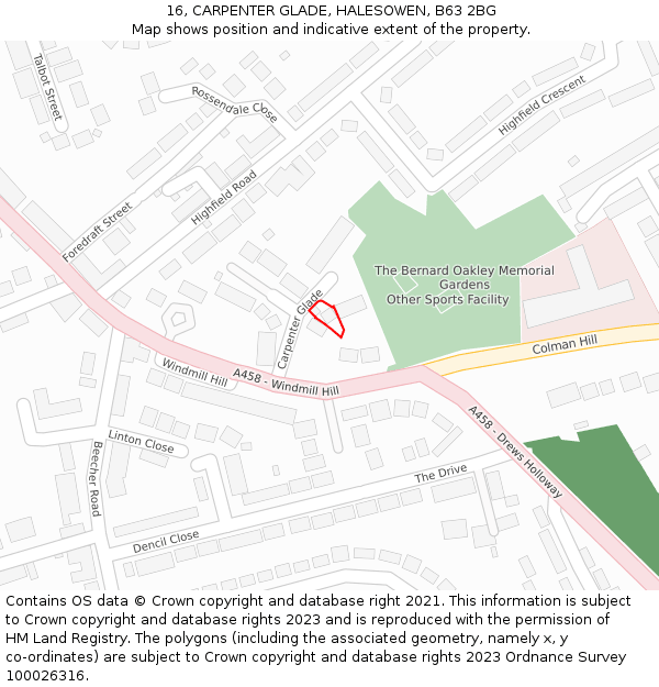 16, CARPENTER GLADE, HALESOWEN, B63 2BG: Location map and indicative extent of plot