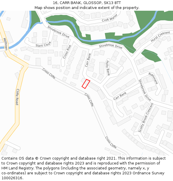 16, CARR BANK, GLOSSOP, SK13 8TT: Location map and indicative extent of plot