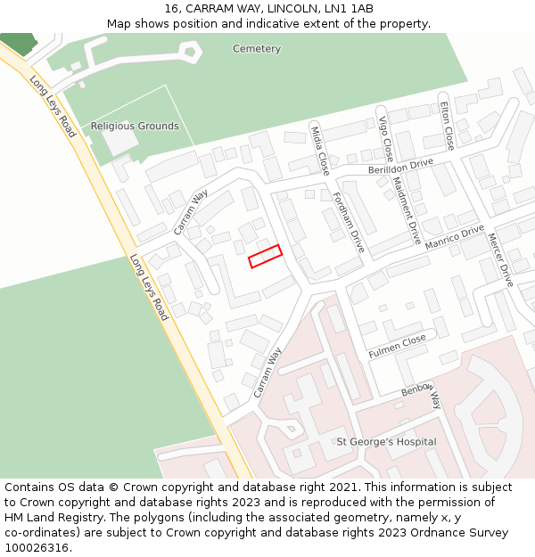 16, CARRAM WAY, LINCOLN, LN1 1AB: Location map and indicative extent of plot