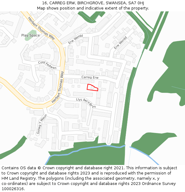 16, CARREG ERW, BIRCHGROVE, SWANSEA, SA7 0HJ: Location map and indicative extent of plot