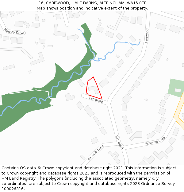 16, CARRWOOD, HALE BARNS, ALTRINCHAM, WA15 0EE: Location map and indicative extent of plot