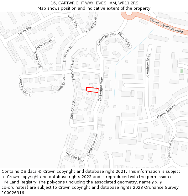 16, CARTWRIGHT WAY, EVESHAM, WR11 2RS: Location map and indicative extent of plot