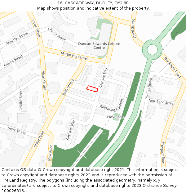 16, CASCADE WAY, DUDLEY, DY2 8RJ: Location map and indicative extent of plot