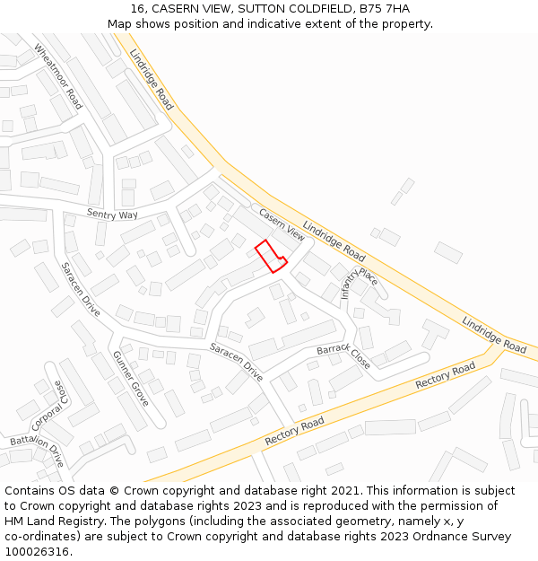 16, CASERN VIEW, SUTTON COLDFIELD, B75 7HA: Location map and indicative extent of plot